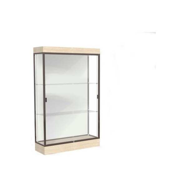 Waddell Display Case Of Ghent Edge Lighted Floor Case, White Back, Dark Bronze Frame, 6" Chardonnay Base, 48"W x 76"H x 20"D 92LFWH-BZ-CD - main
